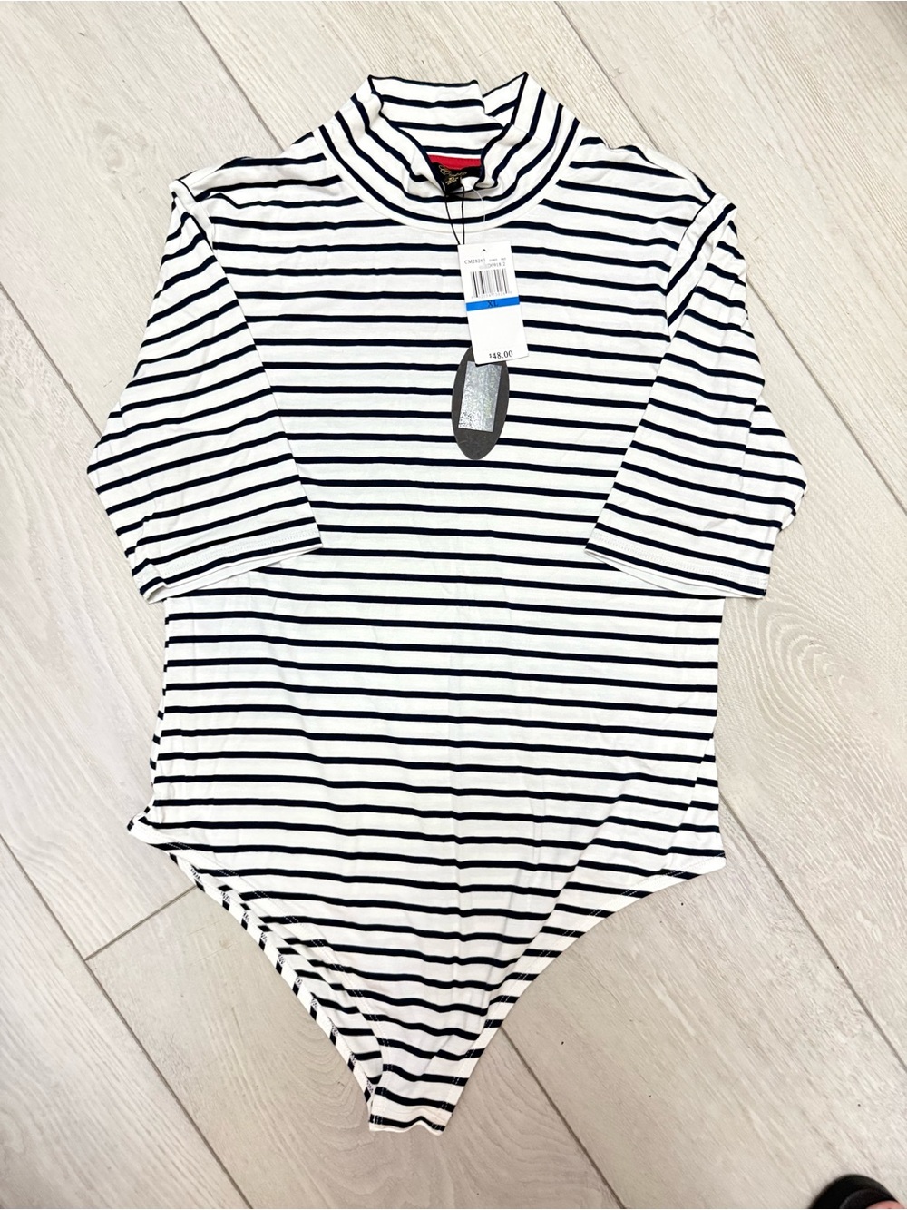 Striped Turtleneck Bodysuit - Black & White